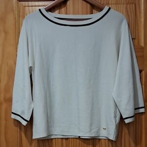 Jones New York Cream Knit Long-Sleeve Top with Black Trim